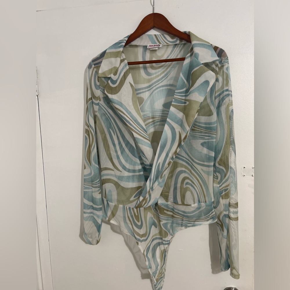 Marble design long sleeve body suit